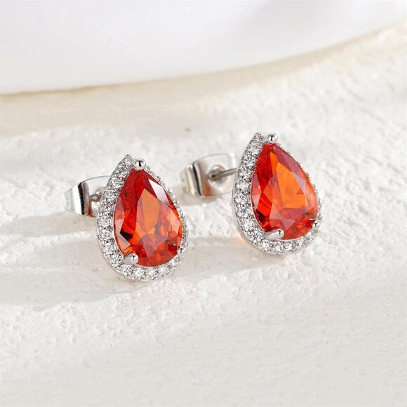 Women's Teardrop Mall Dainty Birthstone Cubic Zirconia Orange Elegant Earring - Picture 5 of 6